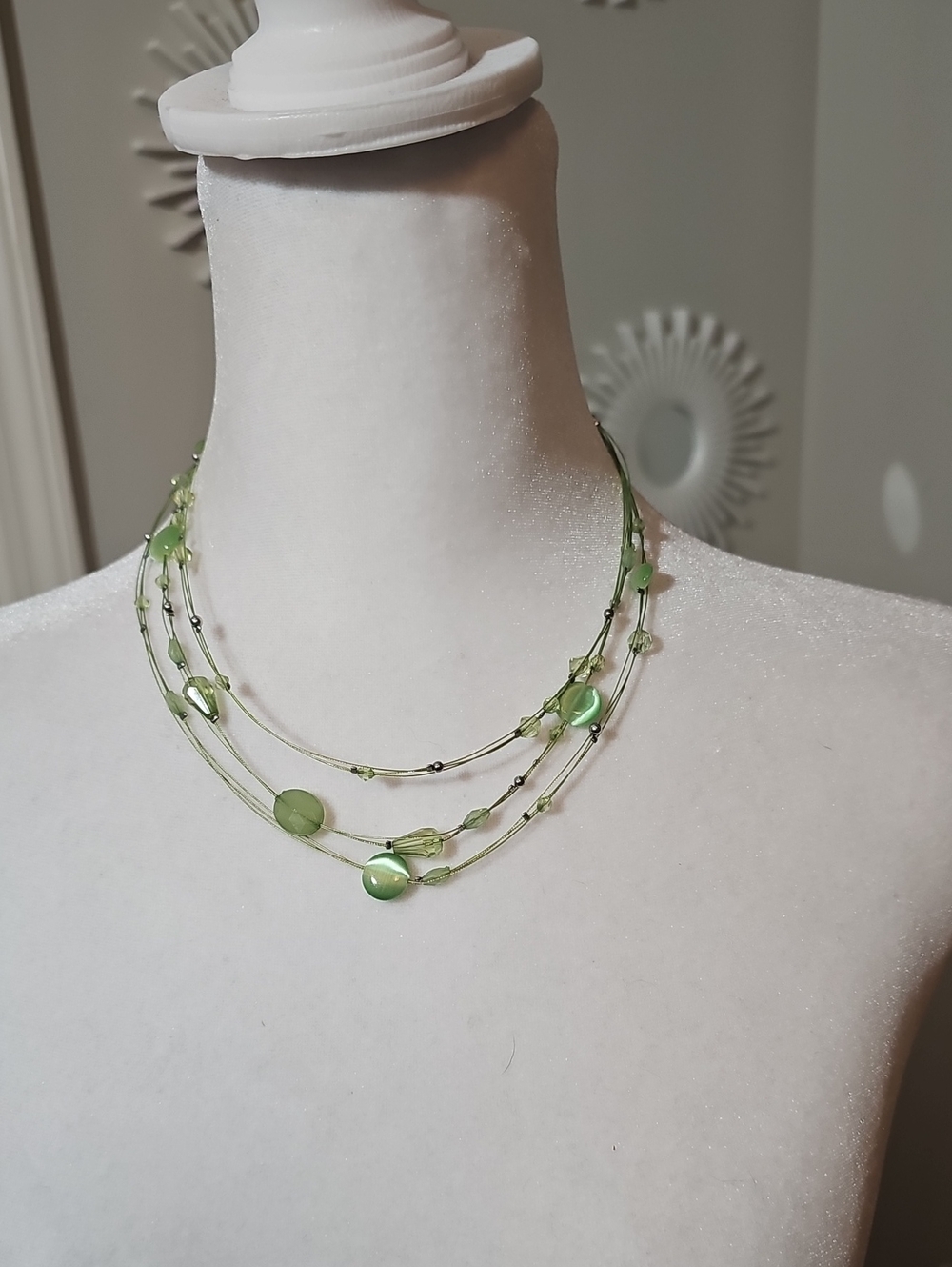 Multi-Strand Light Green Bead Necklace - Women Jewelry